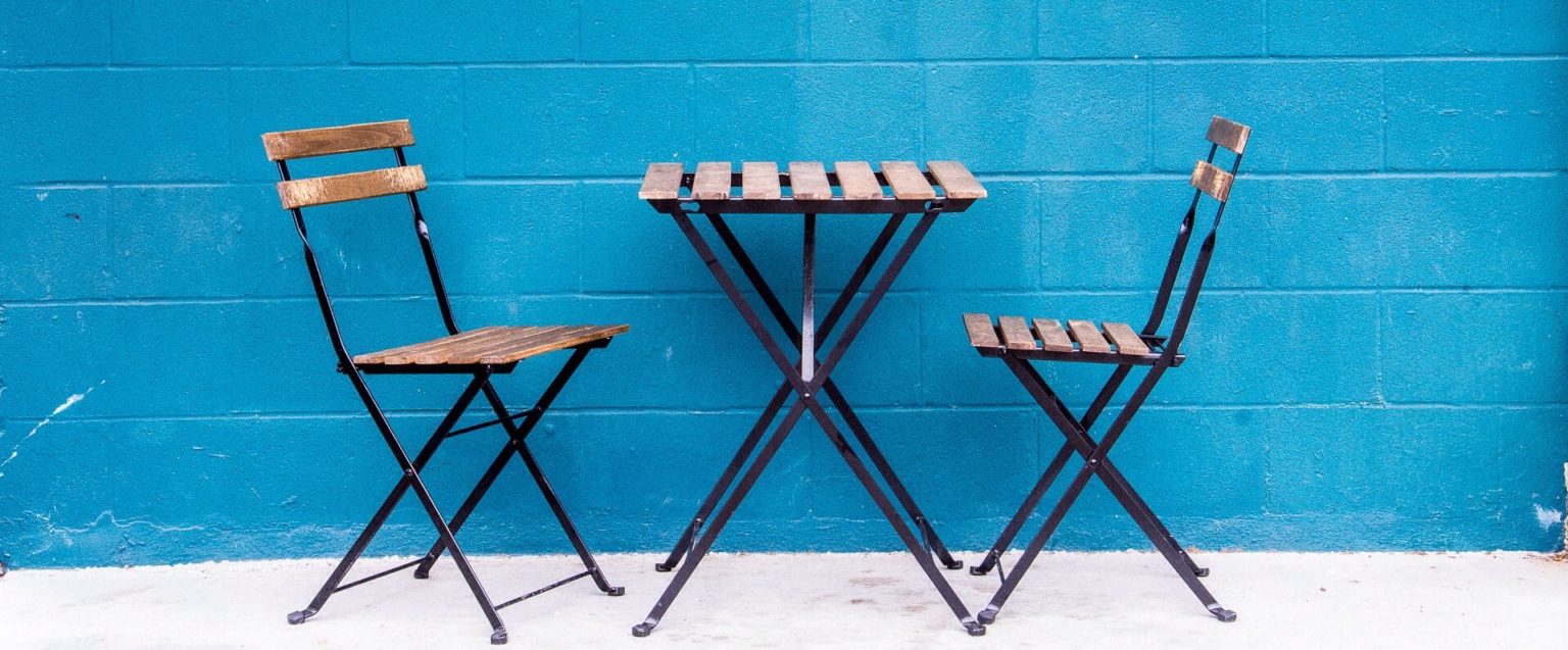 A table and two chairs